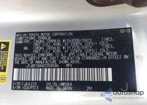 2013 Lexus Rx 450H z USA, uszkodzony, nr VIN JTJBC1BAXD2058586